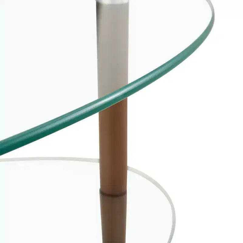 Table basse ovale transparente en verre avec pieds en bois de chêne, table moderne à 3 niveaux pour salon