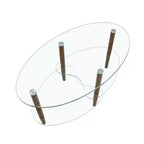Table basse ovale transparente en verre avec pieds en bois de chêne, table moderne à 3 niveaux pour salon
