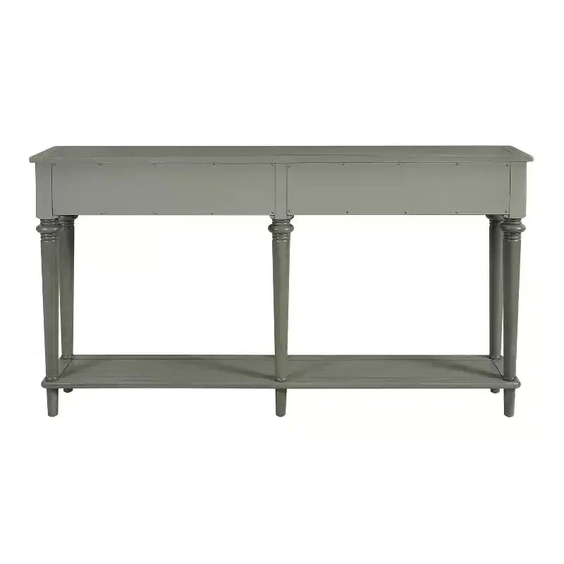 Console Rétro Luxystar avec 4 Tiroirs, Étagère Ouverte pour Entrée et Salon, Gris Lavé