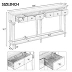 Console Rétro Luxystar avec 4 Tiroirs, Étagère Ouverte pour Entrée et Salon, Gris Lavé