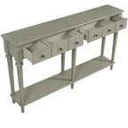 Console Rétro Luxystar avec 4 Tiroirs, Étagère Ouverte pour Entrée et Salon, Gris Lavé