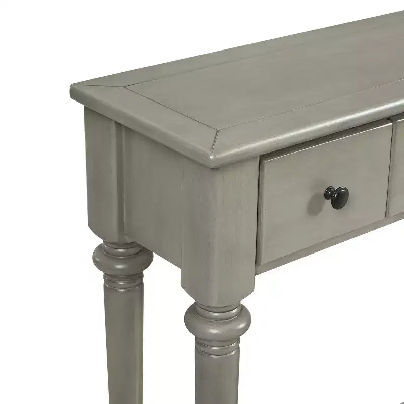 Console Rétro Luxystar avec 4 Tiroirs, Étagère Ouverte pour Entrée et Salon, Gris Lavé