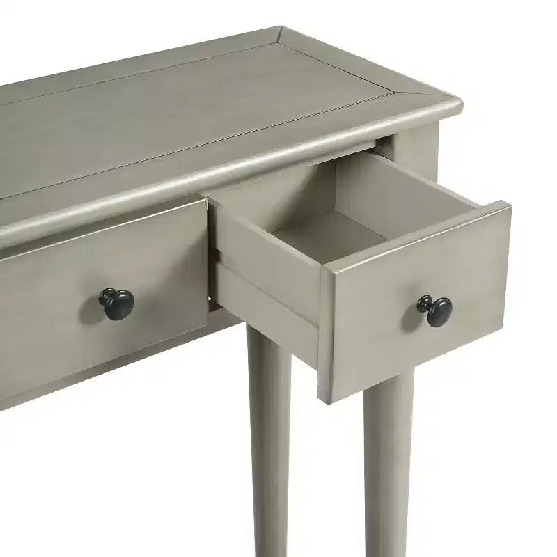 Console Rétro Luxystar avec 4 Tiroirs, Étagère Ouverte pour Entrée et Salon, Gris Lavé