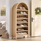 Grand meuble à chaussures arqué de 180 cm, étagère à chaussures en bois à 7 niveaux avec étagères réglables, organisateur de rangement autoportant pour l'entrée et le couloir