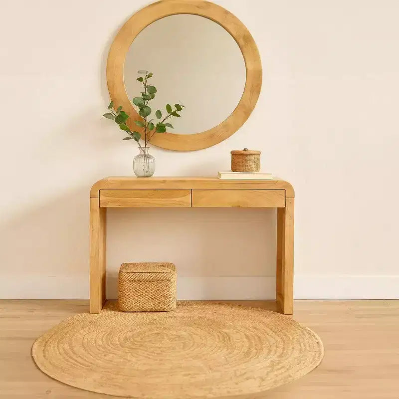 Console Royal Hampton | Plateau de 43 po de large | Bois d'acacia naturel fait à la main | Rangement à deux tiroirs