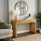 Console Royal Hampton | Plateau de 43 po de large | Bois d'acacia naturel fait à la main | Rangement à deux tiroirs