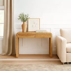 Console Royal Hampton | Plateau de 43 po de large | Bois d'acacia naturel fait à la main | Rangement à deux tiroirs