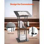 Support de pupitre VEVOR, lutrin métallique de 119 cm, pupitre debout incurvé avec large surface de lecture, compartiment de rangement ouvert, butée de livre, noir