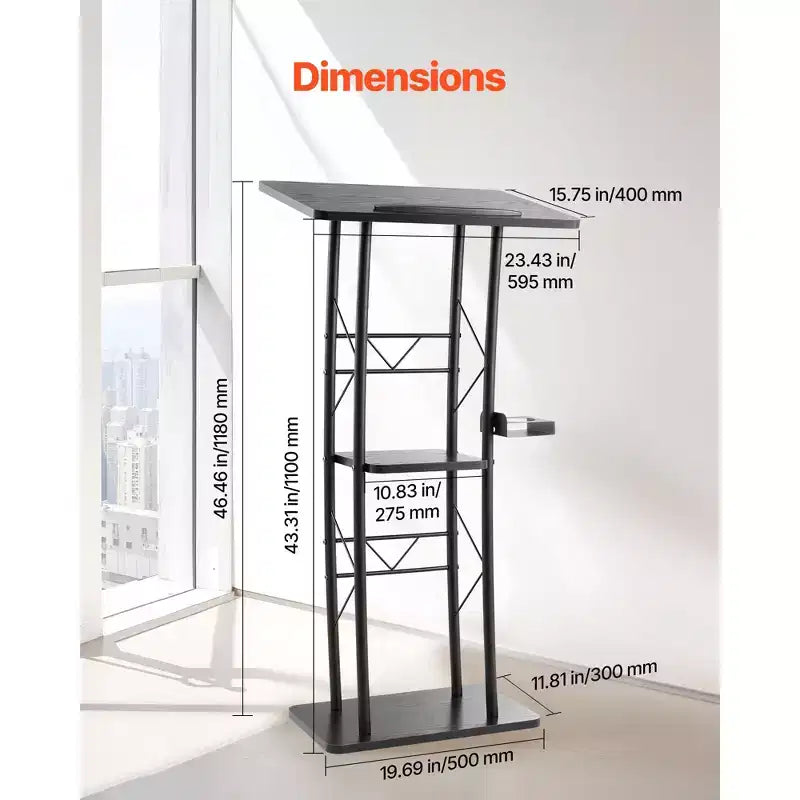 Support de pupitre VEVOR, lutrin métallique de 119 cm, pupitre debout incurvé avec large surface de lecture, compartiment de rangement ouvert, butée de livre, noir