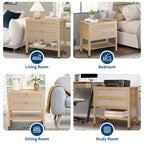 Tables de chevet en rotin (lot de 2), bout de canapé avec 2 tiroirs et étagère ouverte, table d'appoint pour petits espaces, table de chevet pour salon