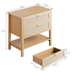 Tables de chevet en rotin (lot de 2), bout de canapé avec 2 tiroirs et étagère ouverte, table d'appoint pour petits espaces, table de chevet pour salon