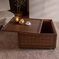 CLIHOME Farmhouse Coffee Table with Storage, Large Square Coffee Table for Living Room, Brown