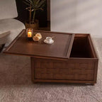 CLIHOME Farmhouse Coffee Table with Storage, Large Square Coffee Table for Living Room, Brown