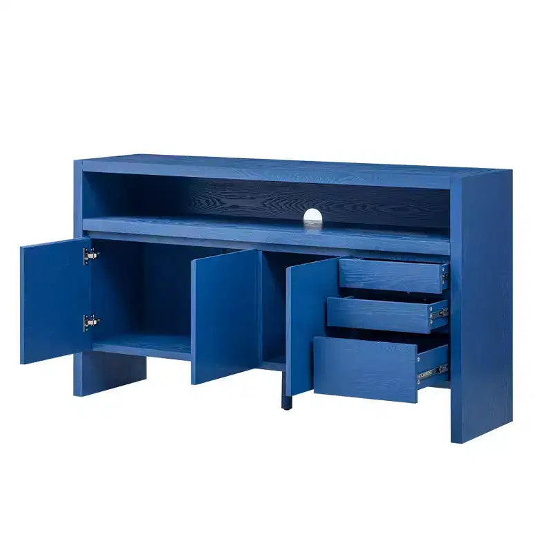 Buffet Luxystar moderne 60 avec étagère ouverte et tiroirs de rangement, bleu marine