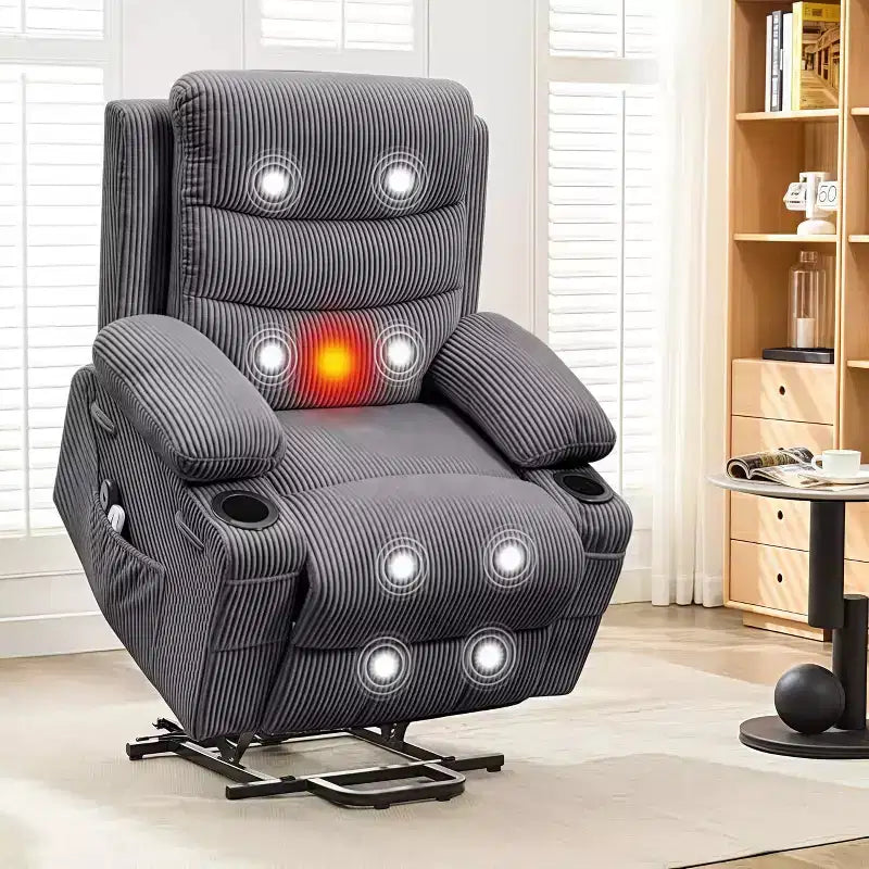 Fauteuil inclinable électrique surdimensionné GustoWave avec massage et chaleur pour personnes âgées, grand fauteuil inclinable, canapé inclinable individuel.