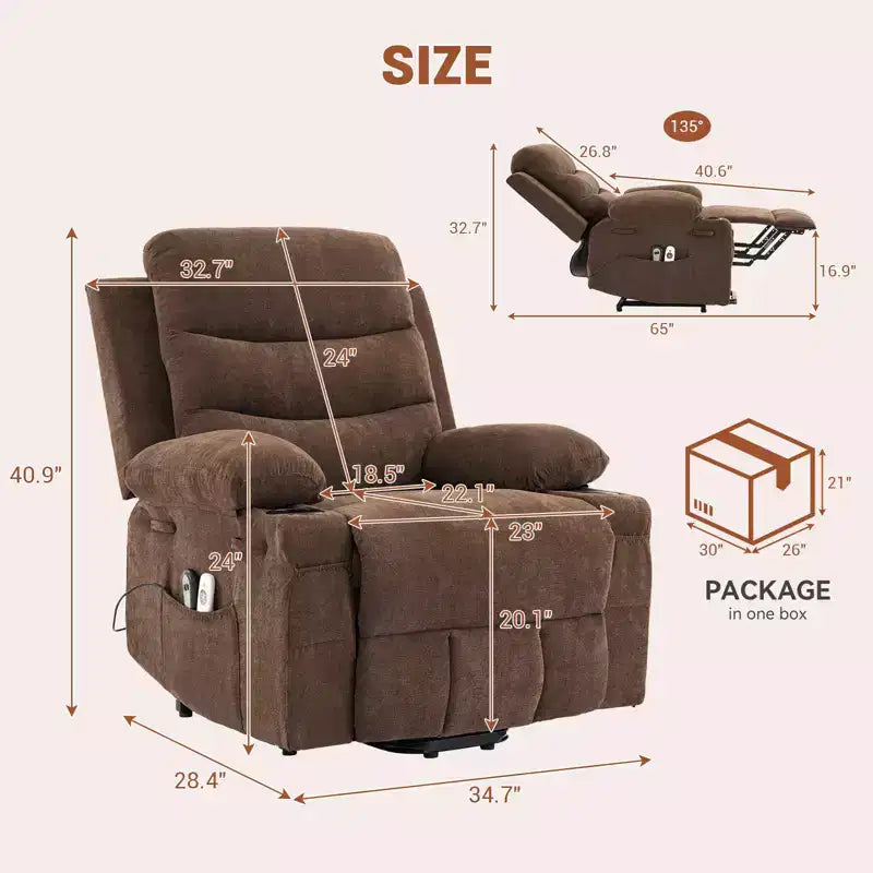 Fauteuil inclinable électrique surdimensionné GustoWave avec massage et chaleur pour personnes âgées, grand fauteuil inclinable, canapé inclinable individuel.