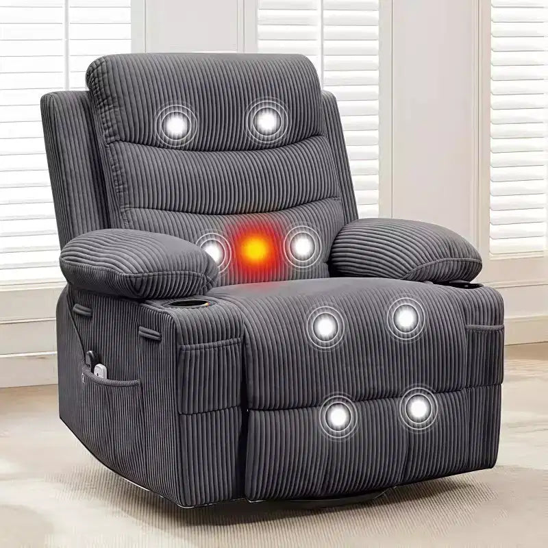 Fauteuil inclinable électrique surdimensionné GustoWave avec massage et chaleur pour personnes âgées, grand fauteuil inclinable, canapé inclinable individuel.