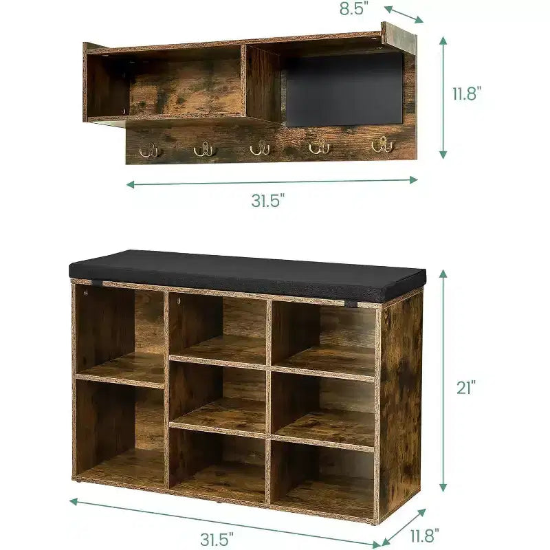 Ensemble d'entrée Acekool 31.5 - Porte-manteau mural + banc à chaussures avec rangement et tableau noir, design rétro