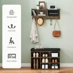Ensemble d'entrée Acekool 31.5 - Porte-manteau mural + banc à chaussures avec rangement et tableau noir, design rétro