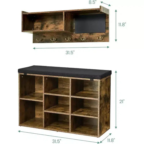 Ensemble d'entrée Acekool 31.5 - Porte-manteau mural + banc à chaussures avec rangement et tableau noir, design rétro