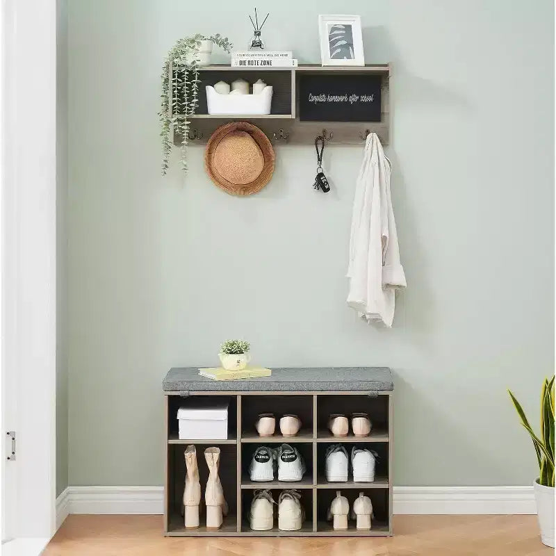 Ensemble d'entrée Acekool 31.5 - Porte-manteau mural + banc à chaussures avec rangement et tableau noir, design rétro
