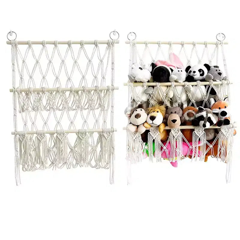 TROPOW Organisateur pour animaux en peluche, en macramé bohème, filet, pour chambre d'enfant, salle de jeux, chambre à coucher