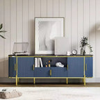 COZONY 70in Fluted TV Stand for TVs up to 80, Faux Marble Top Media Console with Sliding Doors