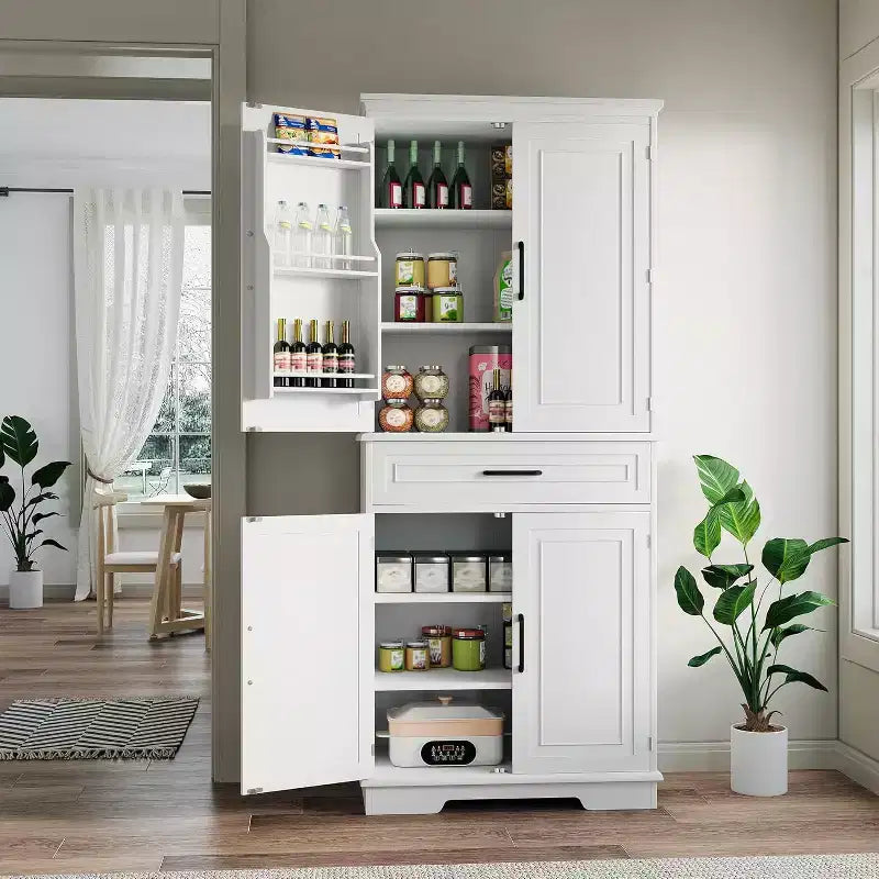 COZONY Armoire de cuisine haute de 183 cm avec tiroir et étagères réglables, buffet de rangement style ferme pour salle à manger ou buanderie