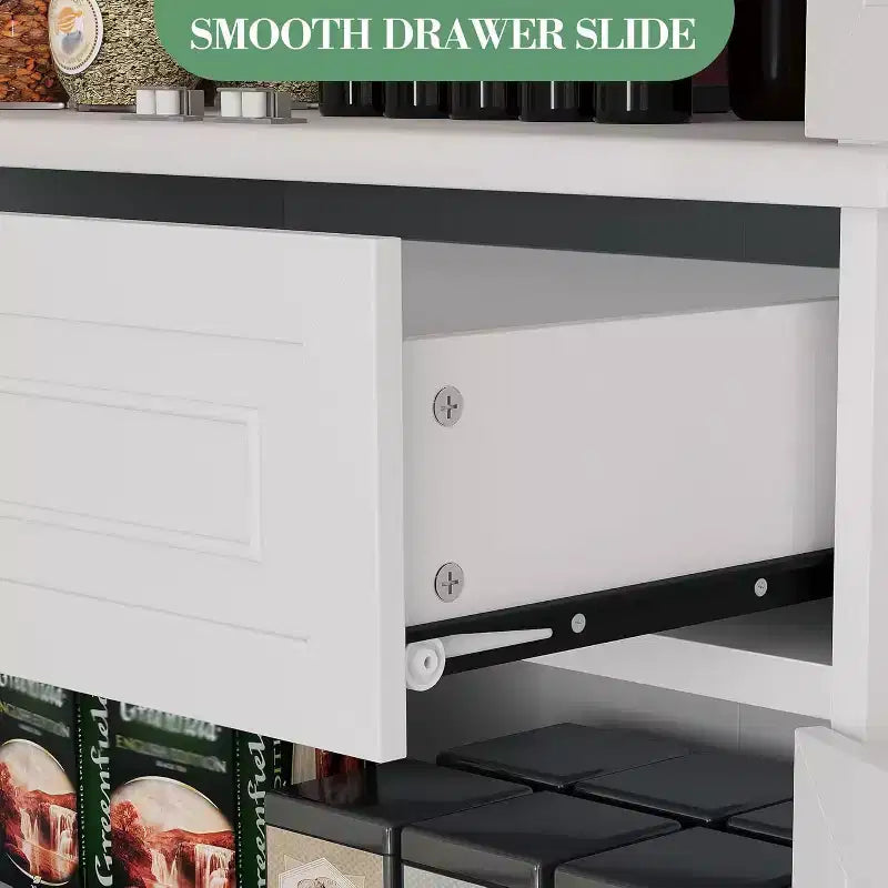 COZONY Armoire de cuisine haute de 183 cm avec tiroir et étagères réglables, buffet de rangement style ferme pour salle à manger ou buanderie