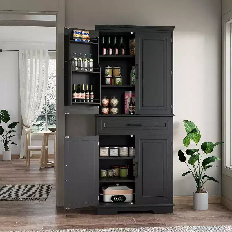 COZONY Armoire de cuisine haute de 183 cm avec tiroir et étagères réglables, buffet de rangement style ferme pour salle à manger ou buanderie
