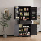 COZONY Armoire de cuisine haute de 183 cm avec tiroir et étagères réglables, buffet de rangement style ferme pour salle à manger ou buanderie