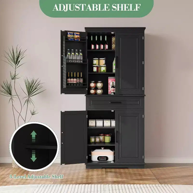 COZONY Armoire de cuisine haute de 183 cm avec tiroir et étagères réglables, buffet de rangement style ferme pour salle à manger ou buanderie