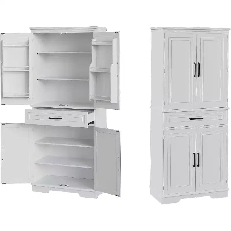 COZONY Armoire de cuisine haute de 183 cm avec tiroir et étagères réglables, buffet de rangement style ferme pour salle à manger ou buanderie