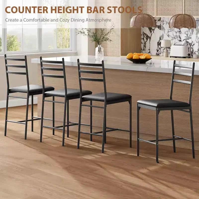 Tabourets de bar lot de 4, tabourets de bar hauteur comptoir chaises de salle à manger en métal avec dossier et coussin épais en cuir PU chaises de salle à manger de restaurant