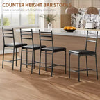 Tabourets de bar lot de 4, tabourets de bar hauteur comptoir chaises de salle à manger en métal avec dossier et coussin épais en cuir PU chaises de salle à manger de restaurant