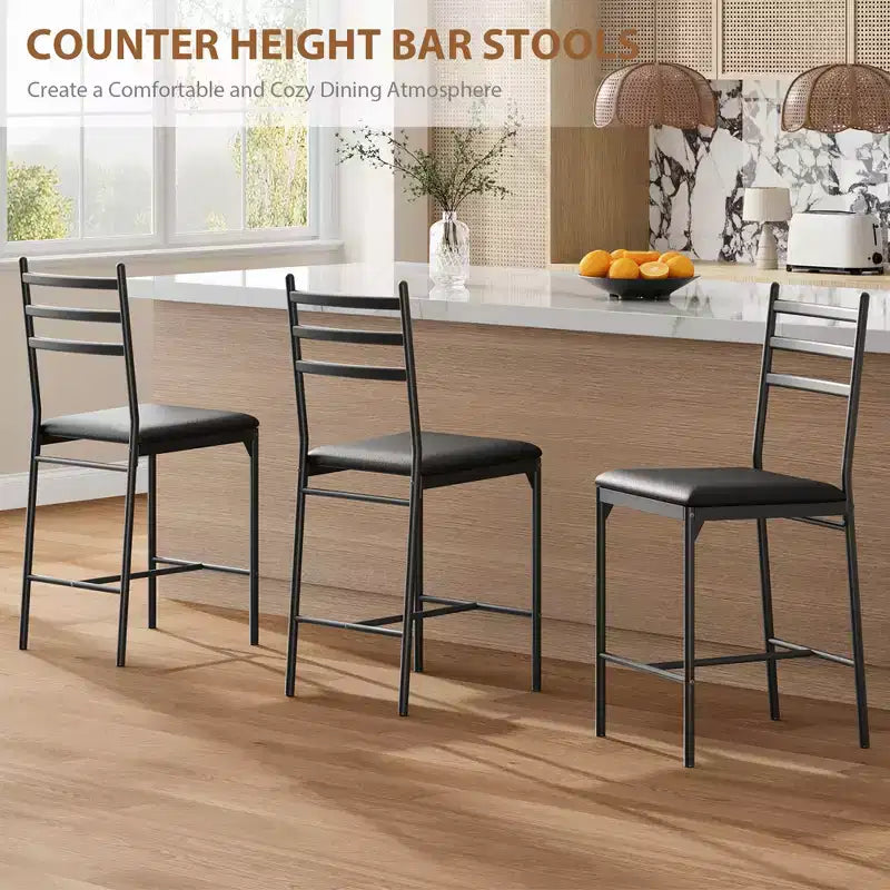 Tabourets de bar lot de 4, tabourets de bar hauteur comptoir chaises de salle à manger en métal avec dossier et coussin épais en cuir PU chaises de salle à manger de restaurant