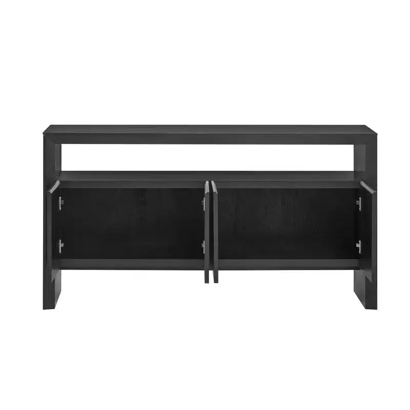 Luxystar Buffet moderne avec 4 portes et étagère ouverte, Table console, Noir