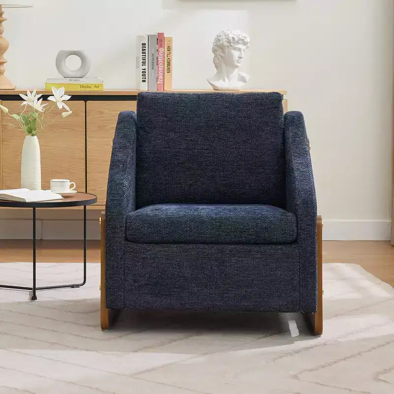 Fauteuil rembourré moderne Zeus & Ruta en tissu chenille avec cadre latéral en bois, assise et dossier rembourrés