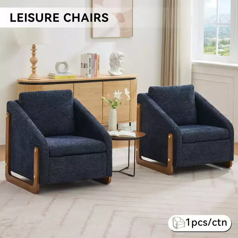 Fauteuil rembourré moderne Zeus & Ruta en tissu chenille avec cadre latéral en bois, assise et dossier rembourrés