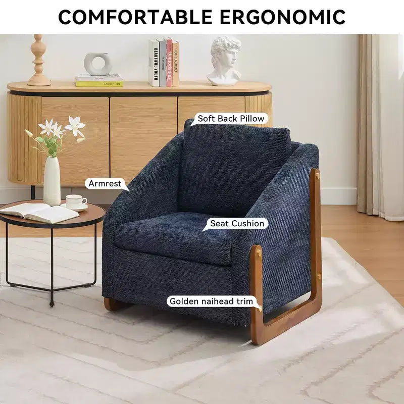 Fauteuil rembourré moderne Zeus & Ruta en tissu chenille avec cadre latéral en bois, assise et dossier rembourrés