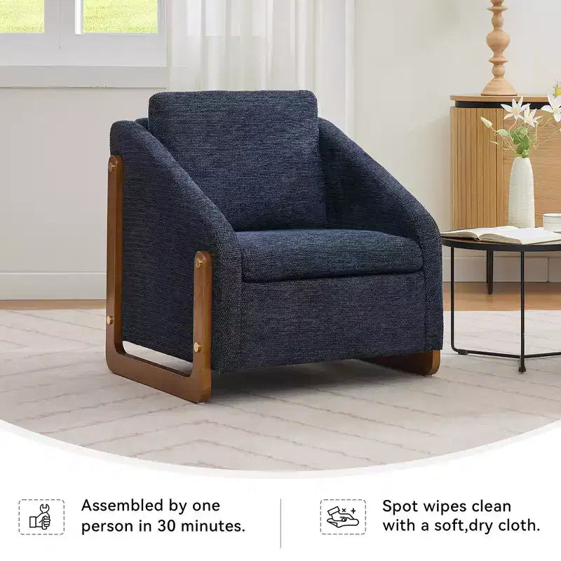 Fauteuil rembourré moderne Zeus & Ruta en tissu chenille avec cadre latéral en bois, assise et dossier rembourrés