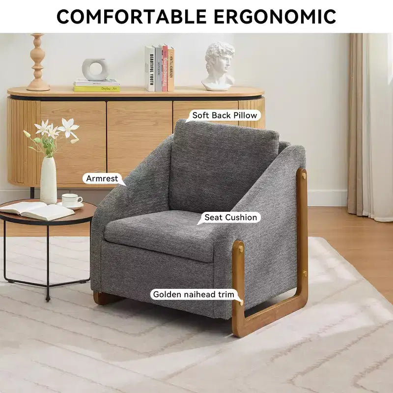 Fauteuil rembourré moderne Zeus & Ruta en tissu chenille avec cadre latéral en bois, assise et dossier rembourrés