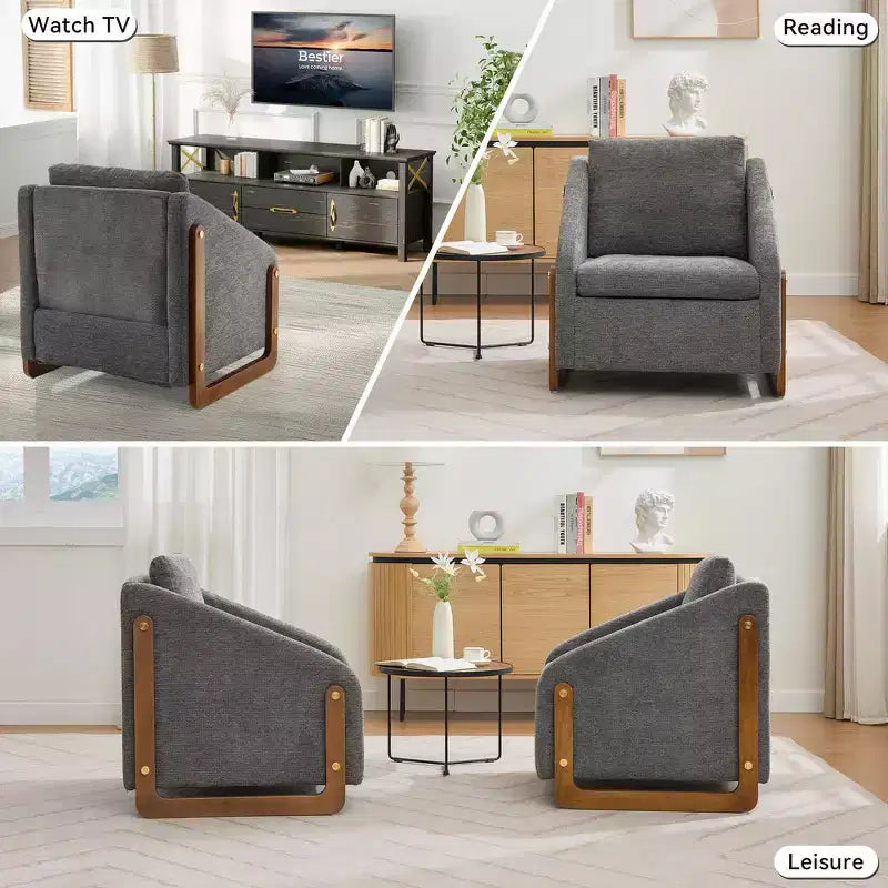 Fauteuil rembourré moderne Zeus & Ruta en tissu chenille avec cadre latéral en bois, assise et dossier rembourrés