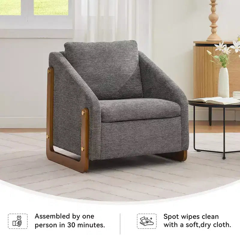Fauteuil rembourré moderne Zeus & Ruta en tissu chenille avec cadre latéral en bois, assise et dossier rembourrés
