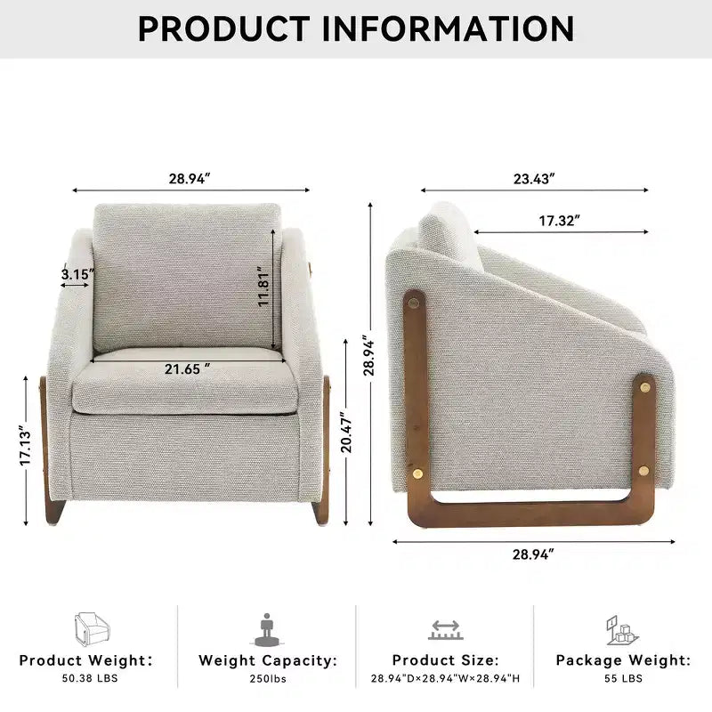 Fauteuil rembourré moderne Zeus & Ruta en tissu chenille avec cadre latéral en bois, assise et dossier rembourrés