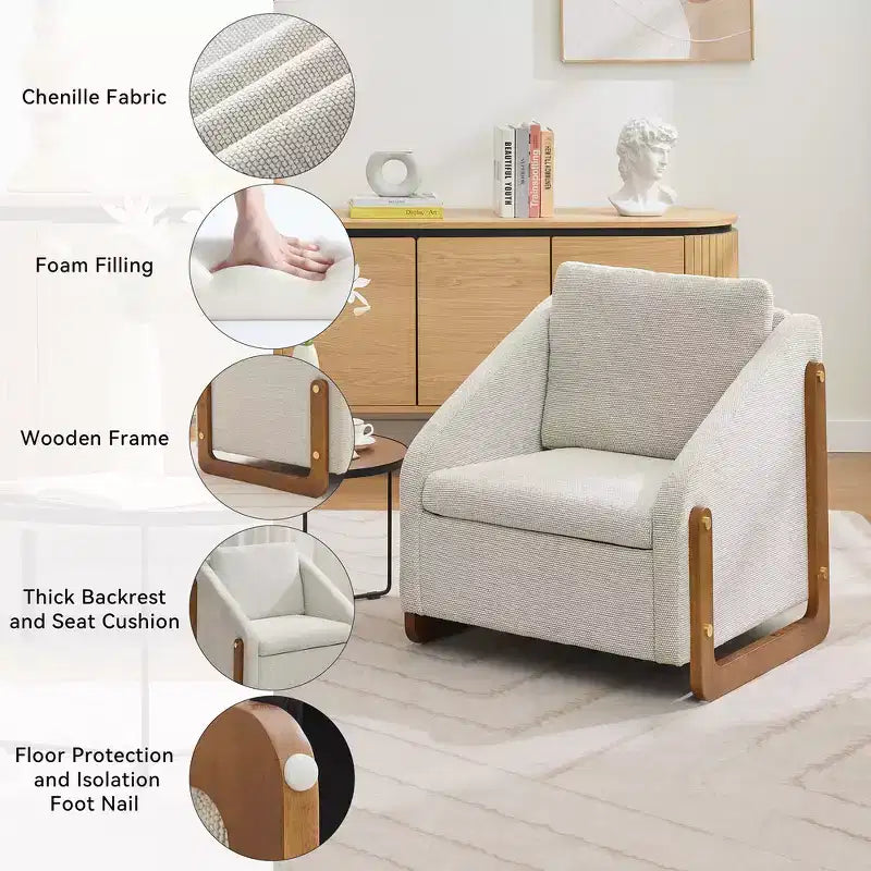 Fauteuil rembourré moderne Zeus & Ruta en tissu chenille avec cadre latéral en bois, assise et dossier rembourrés