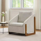 Zeus & Ruta Modern Chenille Fabric Modern Upholstered Armchair with Wooden Side Frame, Cushioned Seat & Backrest