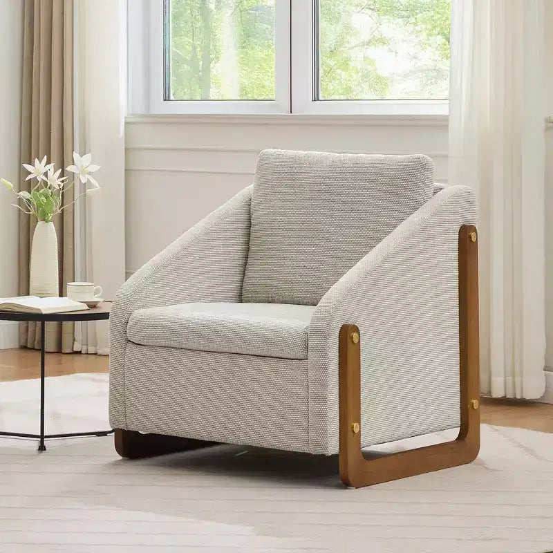 Zeus & Ruta Modern Chenille Fabric Modern Upholstered Armchair with Wooden Side Frame, Cushioned Seat & Backrest