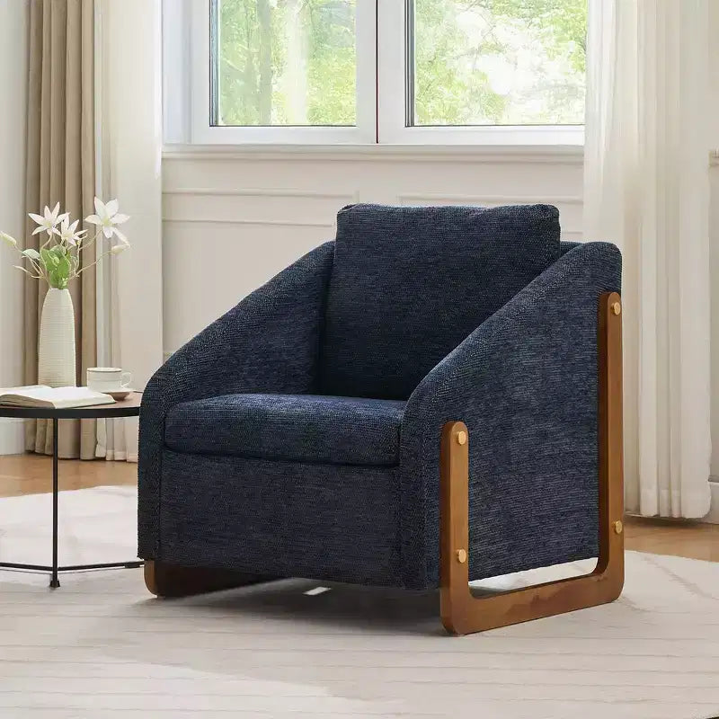 Fauteuil rembourré moderne Zeus & Ruta en tissu chenille avec cadre latéral en bois, assise et dossier rembourrés