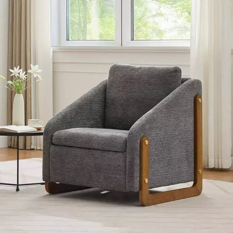 Fauteuil rembourré moderne Zeus & Ruta en tissu chenille avec cadre latéral en bois, assise et dossier rembourrés
